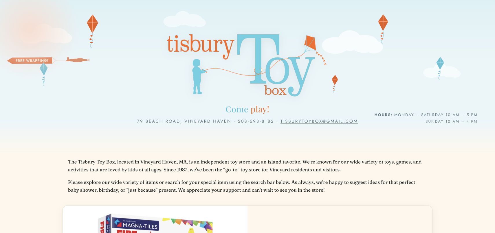The live Tisbury Toy Box website